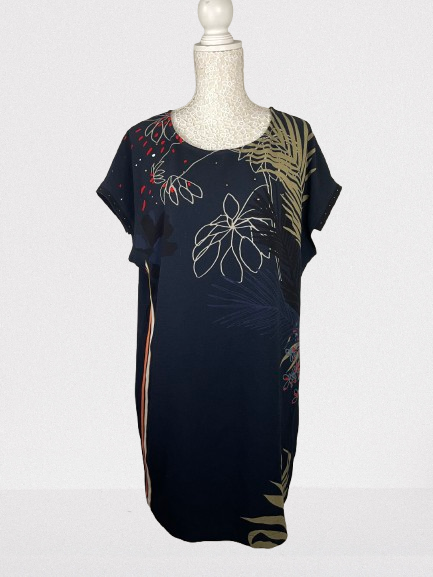 Robe bleu marine feuilles