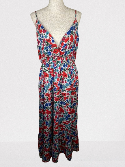 Robe maxi à fleurs bleu et rouge