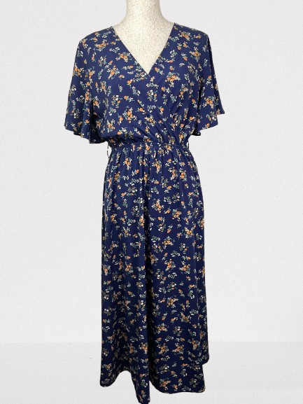 Robe Maxi bleu marine à fleurs