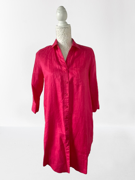 Robe tunique rouge framboise en lin